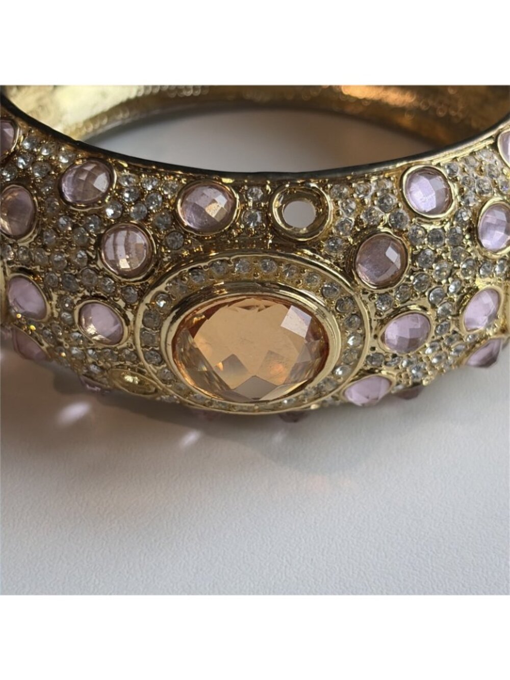 Vintage Noir  Women's Rhinestone Goldtone Cuff Bracelet Statement Unique Glam - Picture 2 of 11